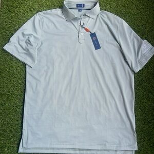 Mens NWT Stitch Golf Green and White Striped Polo Shirt.